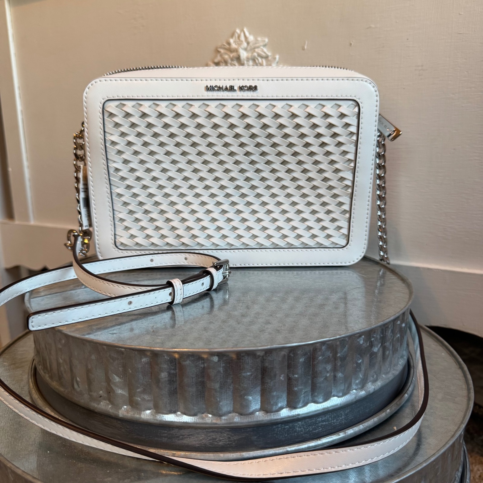 Michael Kors Jet Set Optic White Lg Ew Crossbody Purse